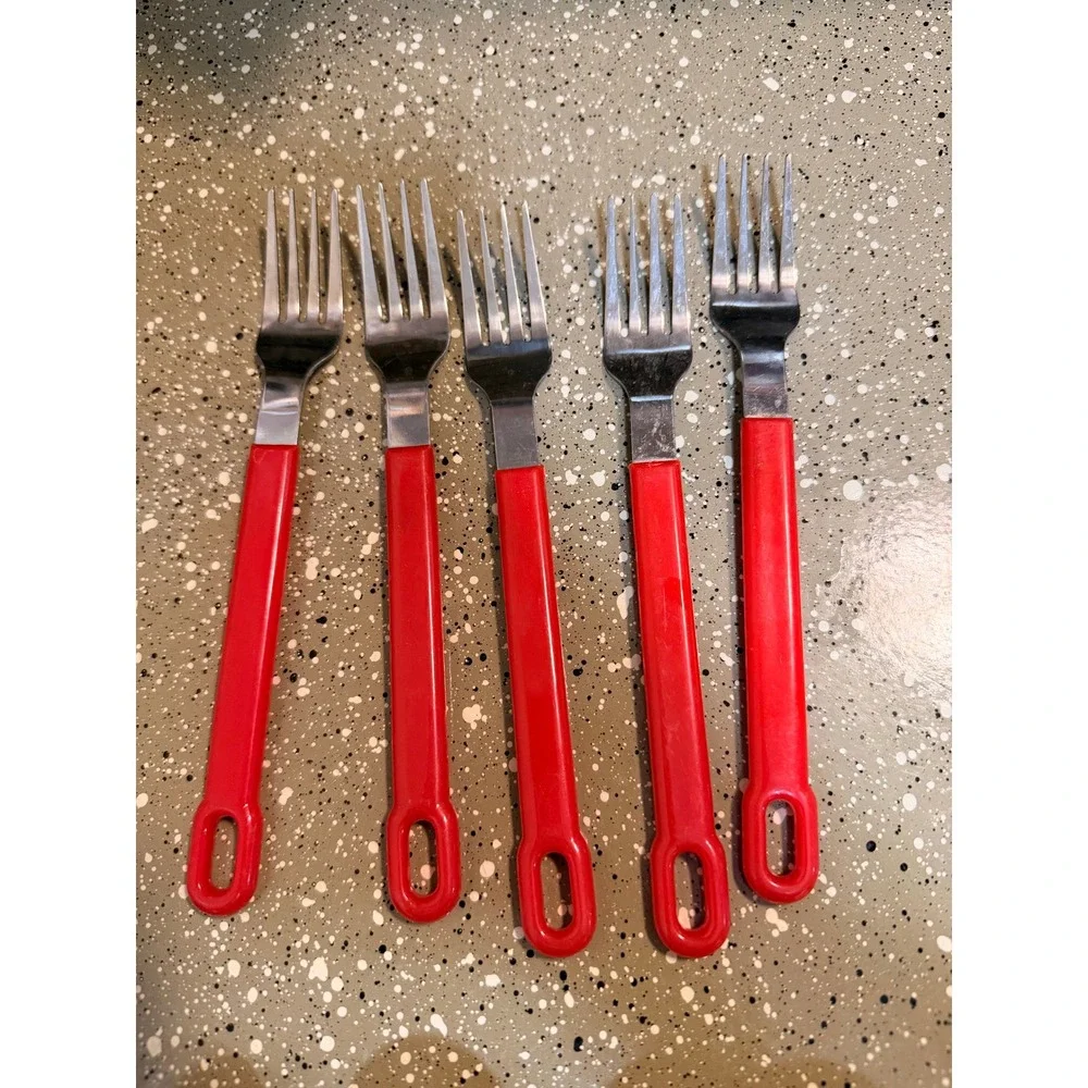 Vintage Red Handle Stainless Steel‎ Flatware Lot – 21 Pieces Mid Century